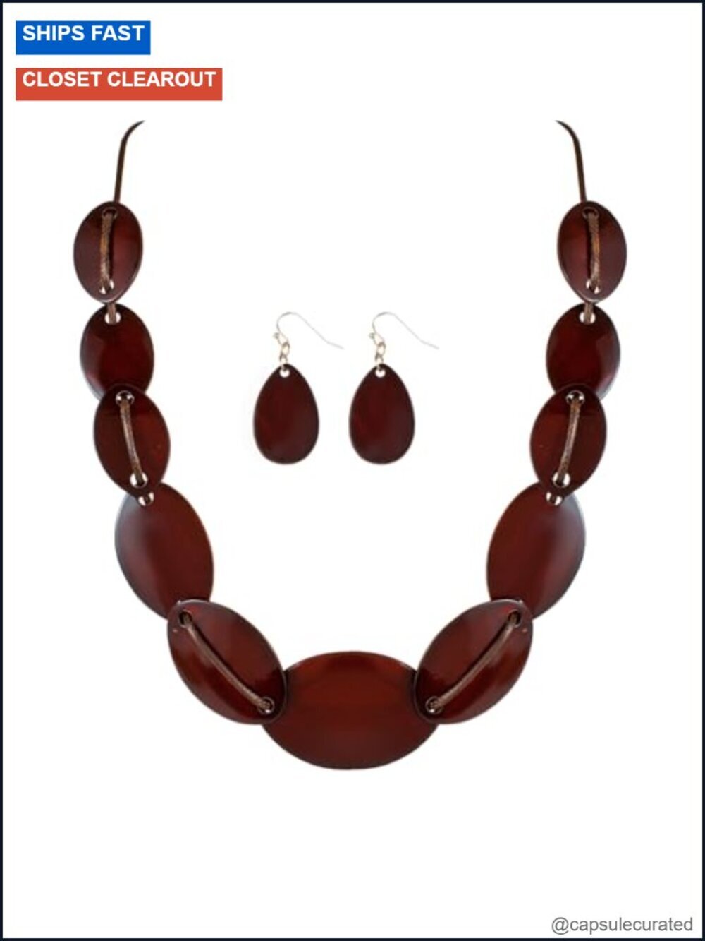 Handmade Beaded Statement Necklace and Earrings Set with Shell Murano Beads 18"